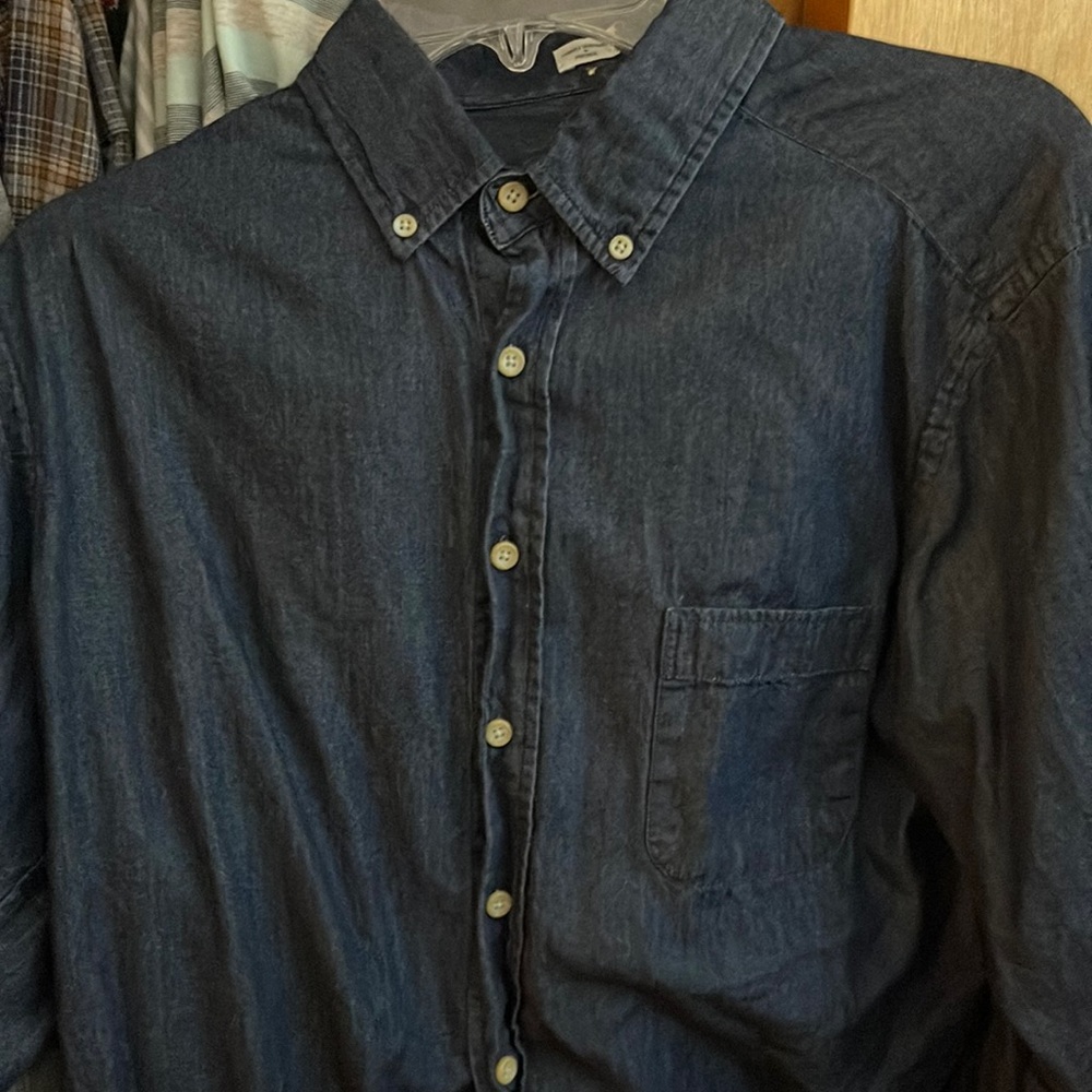 Taylor stitch blue denim style dress shirt.